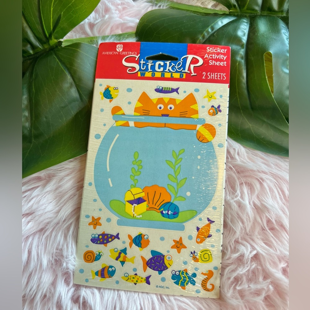 American Greetings Sticker World Vintage Cat & Fish Bowl Activity Stickers